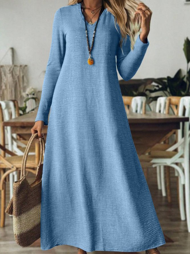 Women Casual Plain Spring/Fall Natural No Elasticity Daily Maxi Long Sleeve A-Line Dresses Women Casual Plain Spring/Fall Natural No Elasticity Daily Maxi Long Sleeve A-Line Dresses