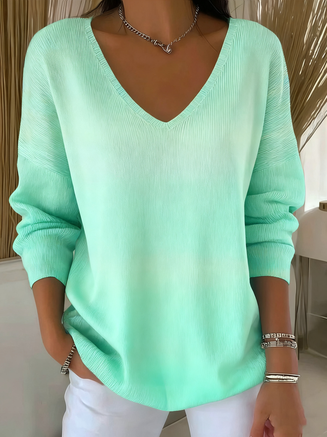 Casual Ombre Spring/Fall Cotton Micro-Elasticity Daily Regular Fit Long Sleeve Regular Sweaters for Women