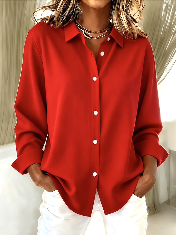 Women Casual Plain Spring/Fall Cotton Micro-Elasticity Daily Long Sleeve A-Line Regular Shirts Women Casual Plain Spring/Fall Cotton Micro-Elasticity Daily Long Sleeve A-Line Regular Shirts