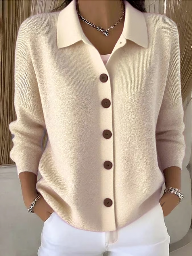 Women Casual Plain Spring/Fall Cotton Daily Long Sleeve Shawl Collar Regular Medium Elasticity Cardigans