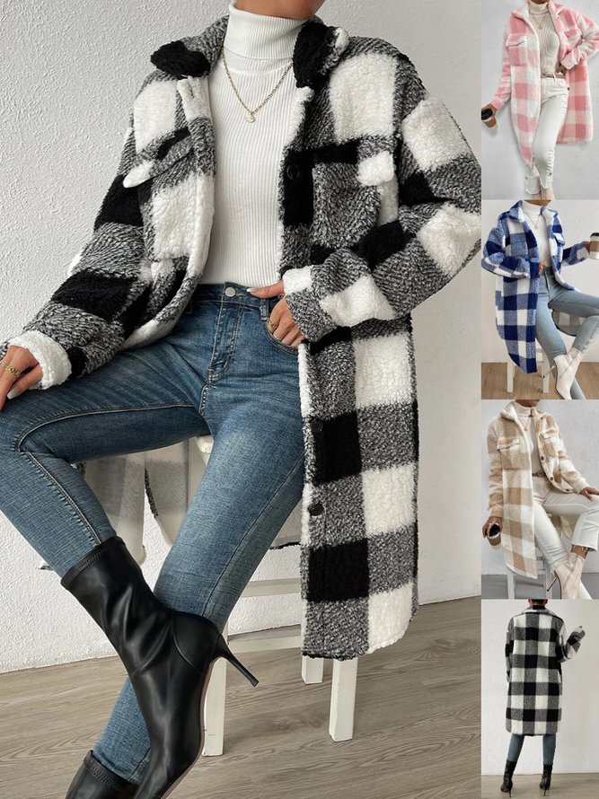 Women Lady Romance Winter Plaid Coral Velvet Printing Heavyweight Micro-Elasticity Long Sleeve A-Line Coats Women Lady Romance Winter Plaid Coral Velvet Printing Heavyweight Micro-Elasticity Long Sleeve A-Line Coats
