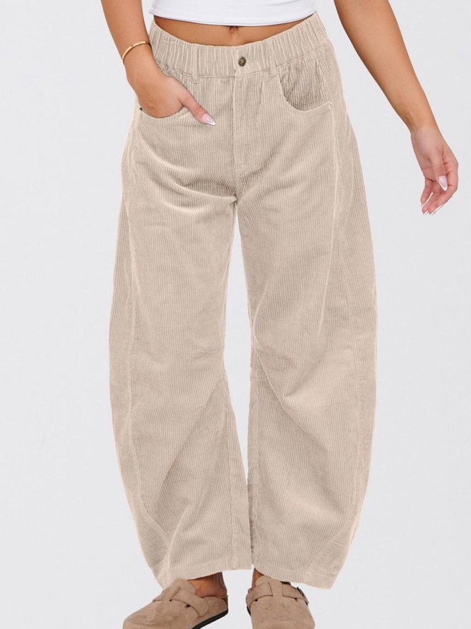 Women Urban Plain Spring/Fall Pocket Stitching Natural Micro-Elasticity Loose Elastic Waist Regular Pants