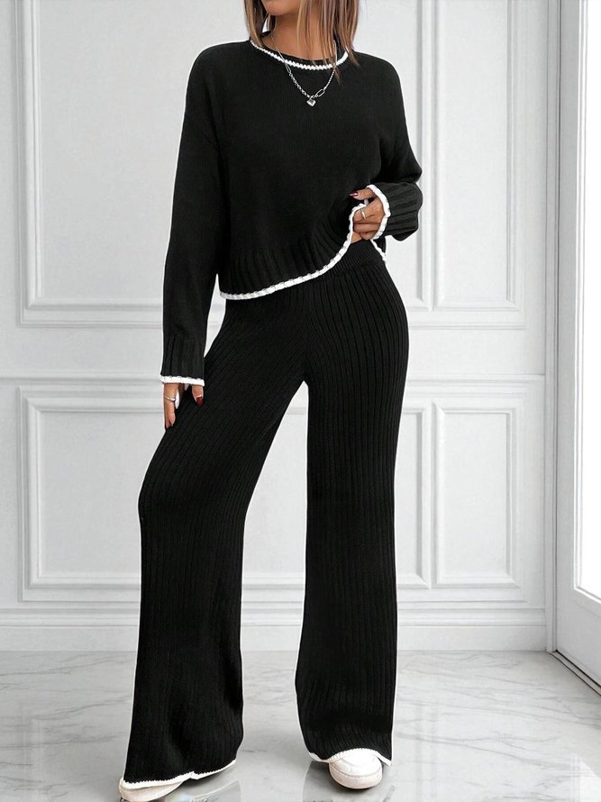 Women Casual Color Block Spring/Fall High Waist Micro-Elasticity Long Sleeve Crew Neck Top With Pants H-Line Two-Piece Sets Women Casual Color Block Spring/Fall High Waist Micro-Elasticity Long Sleeve Crew Neck Top With Pants H-Line Two-Piece Sets