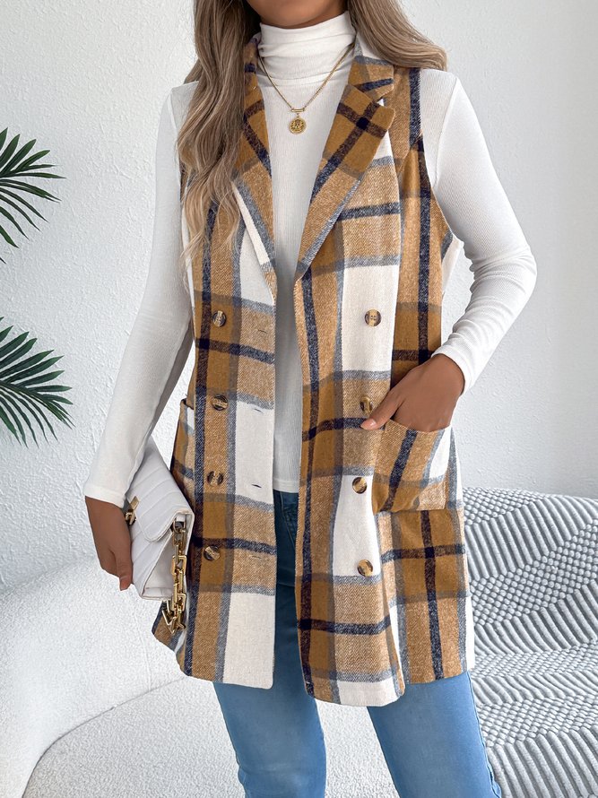 Geometric Casual Spring/Fall Polyester Natural Regular Fit Shawl Collar A-Line Regular Vests for Women