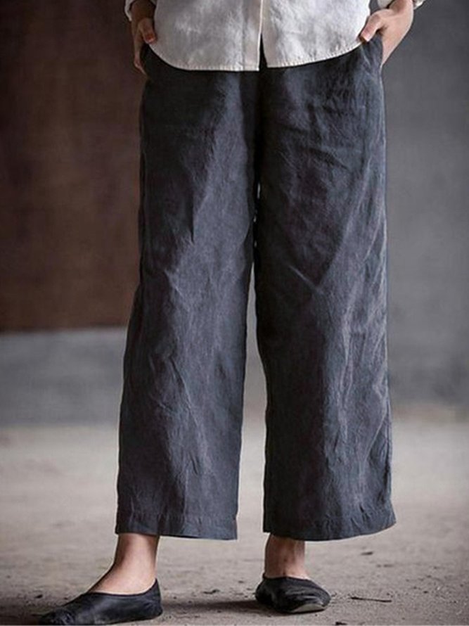 Women Casual Plain Spring/Fall Natural No Elasticity Daily Regular Fit Long Regular Pants