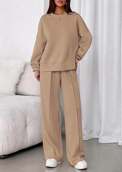 Casual Plain Spring/Fall Micro-Elasticity Daily Regular Fit Long Sleeve Crew Neck Top With Pants Two-Piece Sets for Women