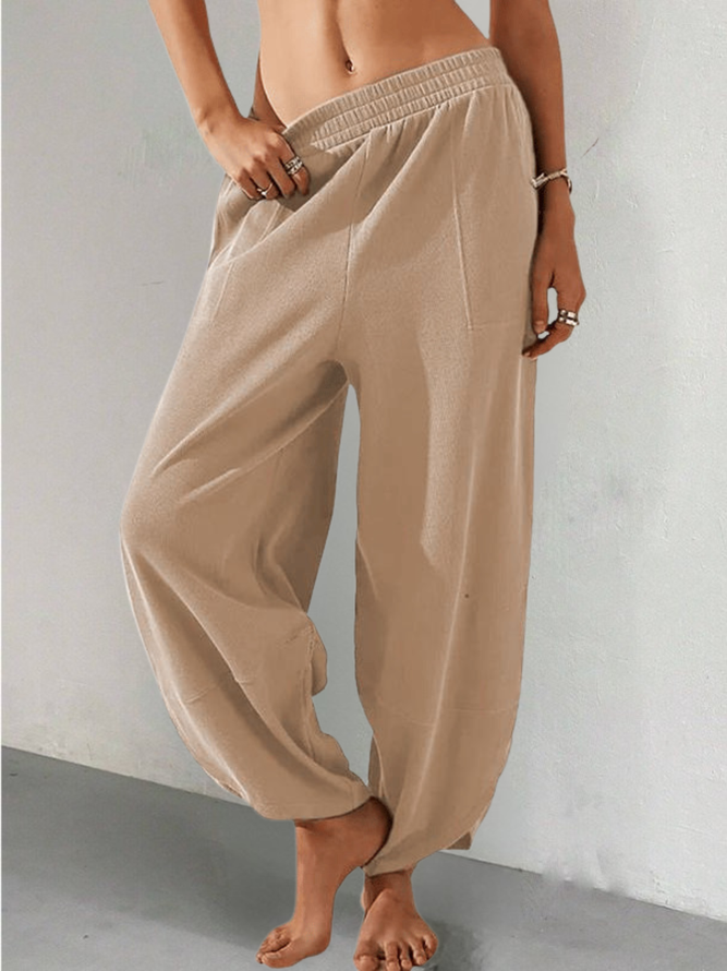 Simple Plain Spring/Fall Polyester Split Joint Household Elastic Waist H-Line Regular Pants for Women Simple Plain Spring/Fall Polyester Split Joint Household Elastic Waist H-Line Regular Pants for Women