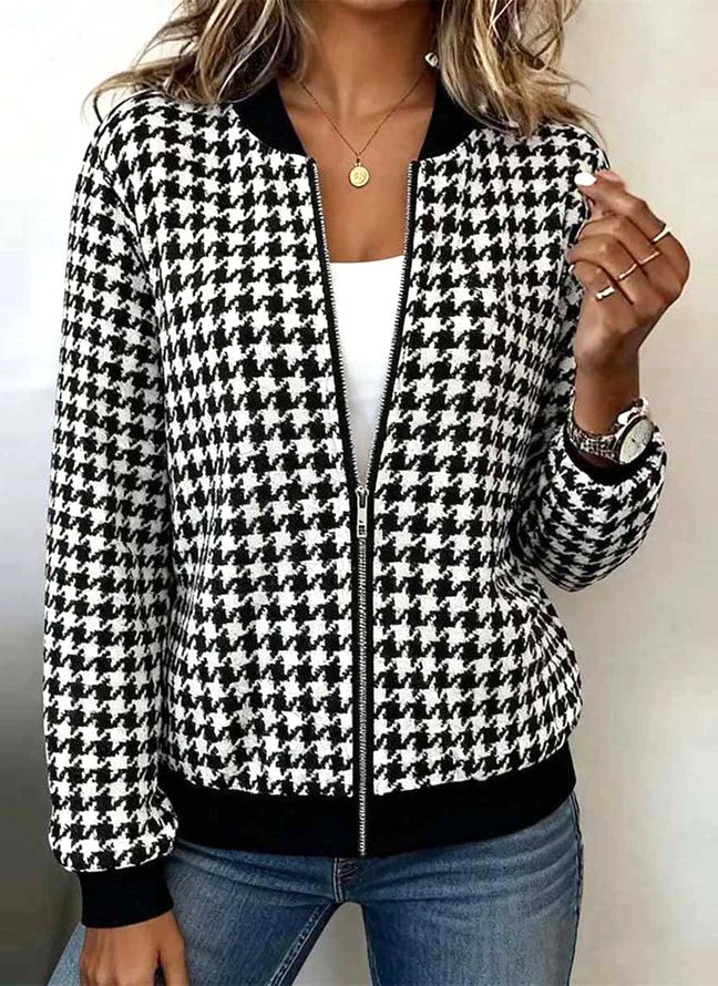 Women Geometric Casual Spring/Fall Polyester Stand Collar Daily Regular Bomber jacket Regular Jackets Women Geometric Casual Spring/Fall Polyester Stand Collar Daily Regular Bomber jacket Regular Jackets