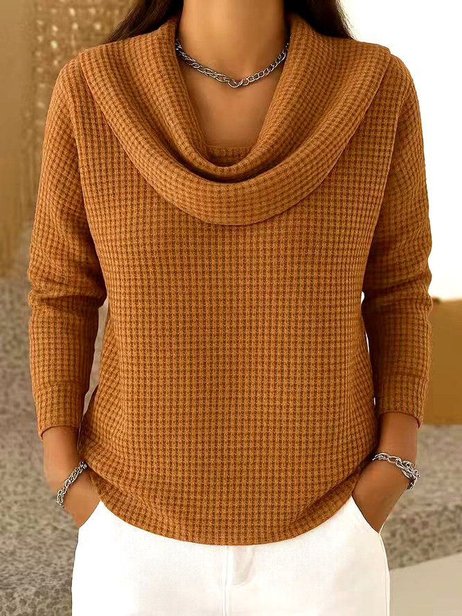 Women Casual Plain Spring/Fall Polyester Daily Regular Fit Regular A-Line Mock Neck T-shirts