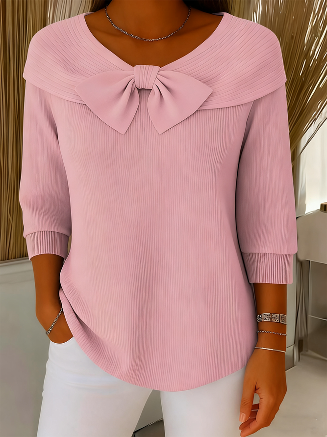 Women Simple Plain Spring/Fall Polyester Micro-Elasticity Three Quarter Sleeve Crew Neck Regular H-Line Knit Tops Women Simple Plain Spring/Fall Polyester Micro-Elasticity Three Quarter Sleeve Crew Neck Regular H-Line Knit Tops