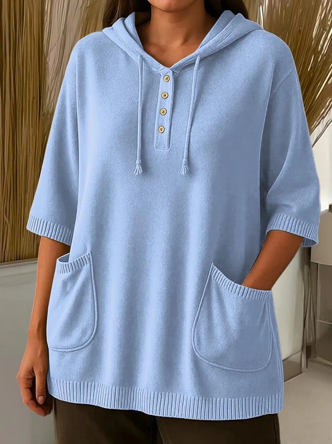 Women Casual Plain Spring/Fall Hoodie Commuting Loose Half Sleeve Regular H-Line Sweaters Women Casual Plain Spring/Fall Hoodie Commuting Loose Half Sleeve Regular H-Line Sweaters
