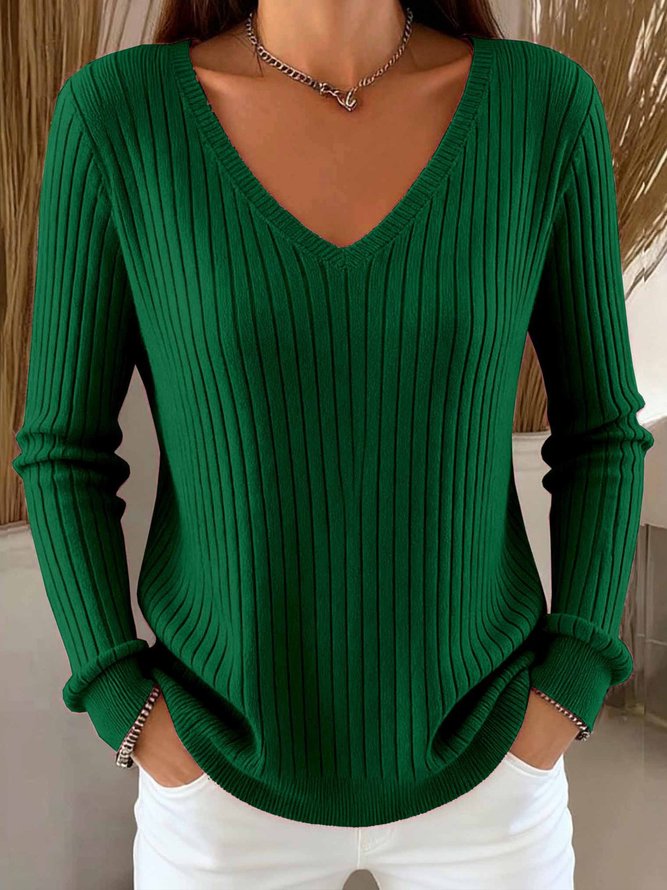 Casual Plain Spring/Fall V neck Acrylic Micro-Elasticity Daily Regular Fit Long Sleeve Sweaters for Women Casual Plain Spring/Fall V neck Acrylic Micro-Elasticity Daily Regular Fit Long Sleeve Sweaters for Women