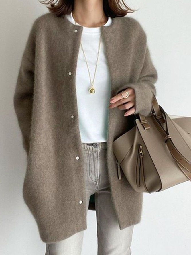 Women Plain Winter Urban Polyester Natural No Elasticity Daily Crew Neck H-Line Coats Women Plain Winter Urban Polyester Natural No Elasticity Daily Crew Neck H-Line Coats