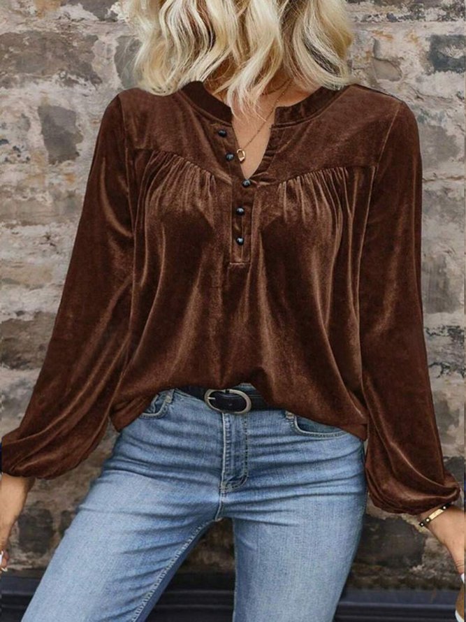 Plain Spring/Fall Urban Velvet Daily Crew Neck Regular H-Line Regular Blouses for Women Plain Spring/Fall Urban Velvet Daily Crew Neck Regular H-Line Regular Blouses for Women