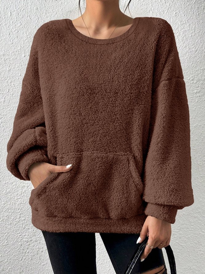 Casual Plain Spring/Fall Polyester Daily Loose Long Sleeve Crew Neck H-Line Sweatshirts for Women