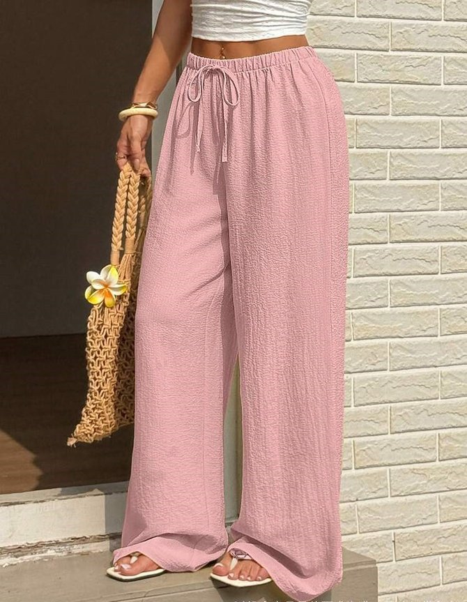 Women Casual Plain Spring/Fall Polyester Natural Lightweight Micro-Elasticity Wide leg pants Long Pants