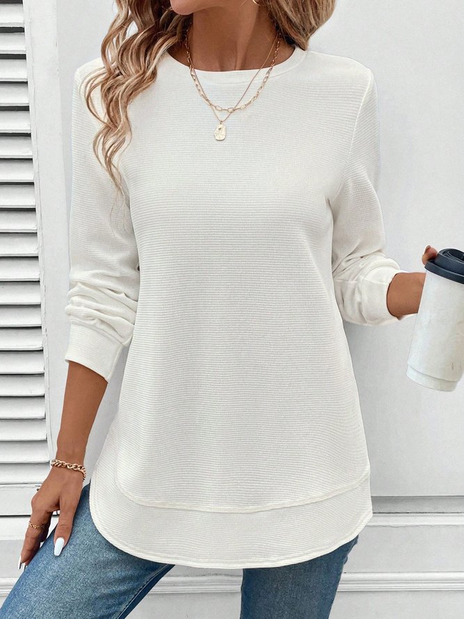 Women Casual Plain Spring/Fall Daily Long Sleeve Crew Neck Regular H-Line Regular T-shirts