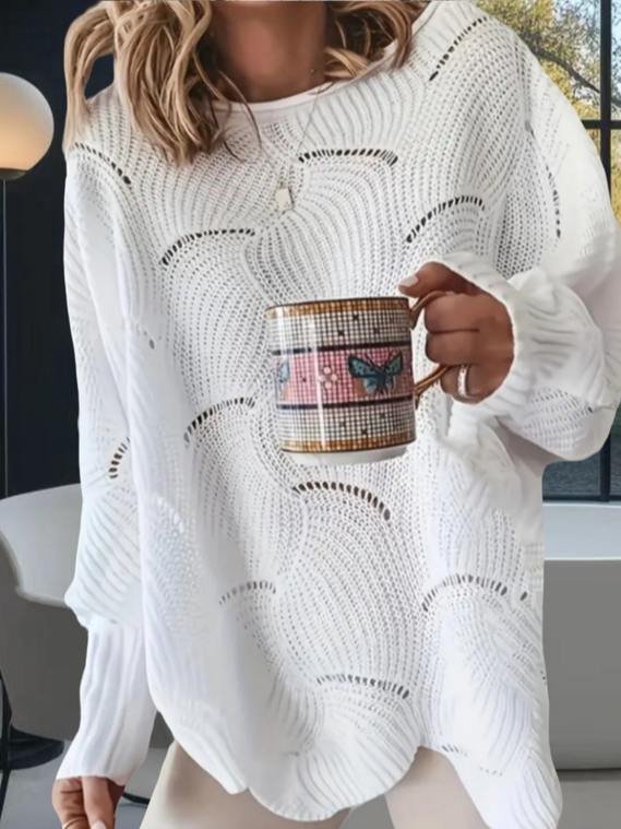 Casual Plain Spring/Fall Lightweight Micro-Elasticity Polyester Cotton Long Sleeve Regular H-Line Knit Tops for Women