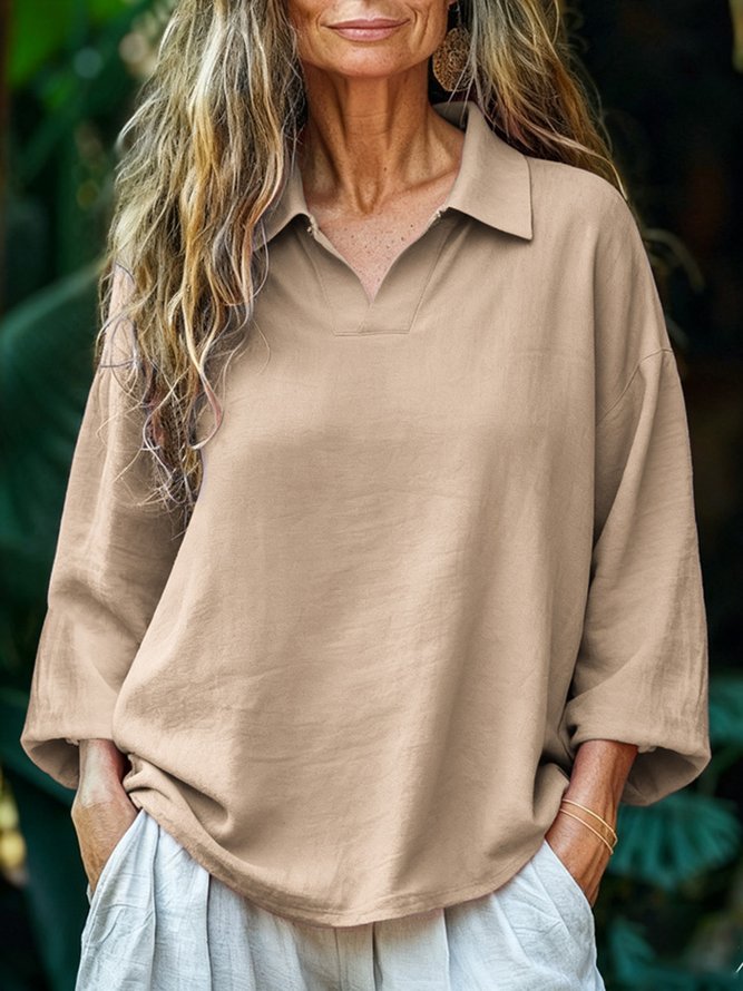 Women Casual Plain Spring/Fall Micro-Elasticity Daily Loose Long Sleeve Regular H-Line Blouses