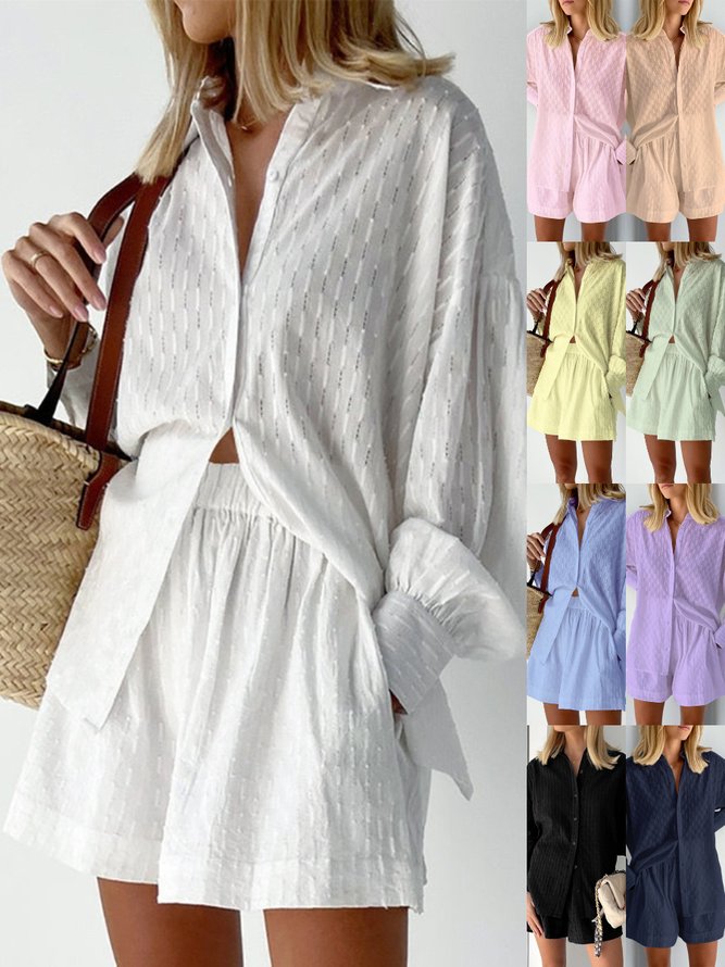 Women Sports Plain Spring/Fall Cotton Natural Micro-Elasticity Loose Long Sleeve H-Line Two-Piece Sets