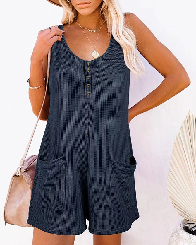 Women Casual Plain Summer Micro-Elasticity Mid Waist Sleeveless Tank H-Line Regular Jumpsuits