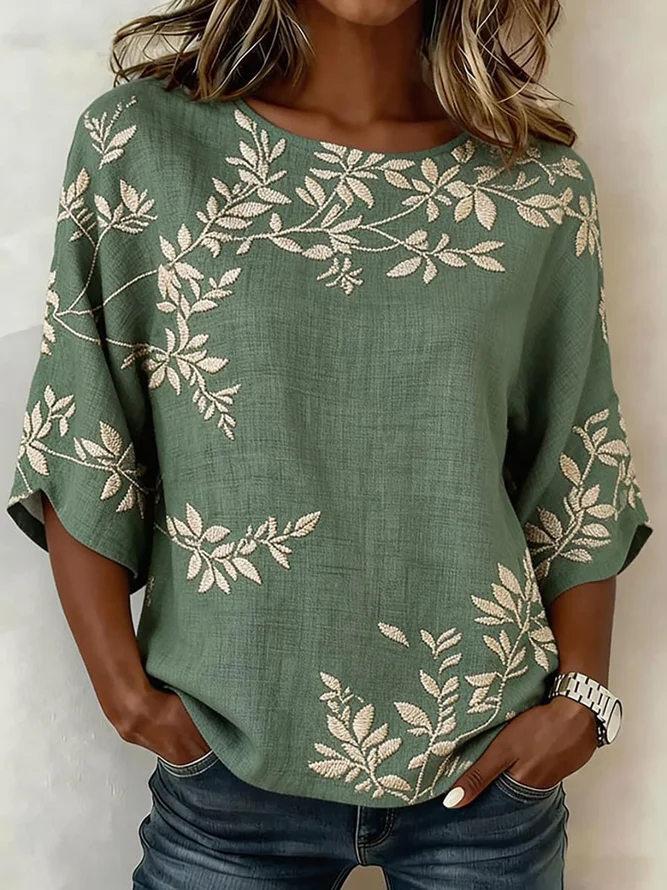Elegant Summer 3D Printing Lightweight No Elasticity Vacation Loose Half Sleeve Regular Shirts for Women
