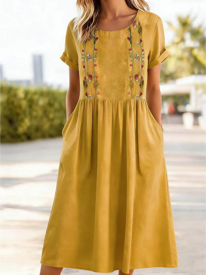 Women Casual Floral Summer Polyester Printing Natural Micro-Elasticity Daily Shift Dress Dresses