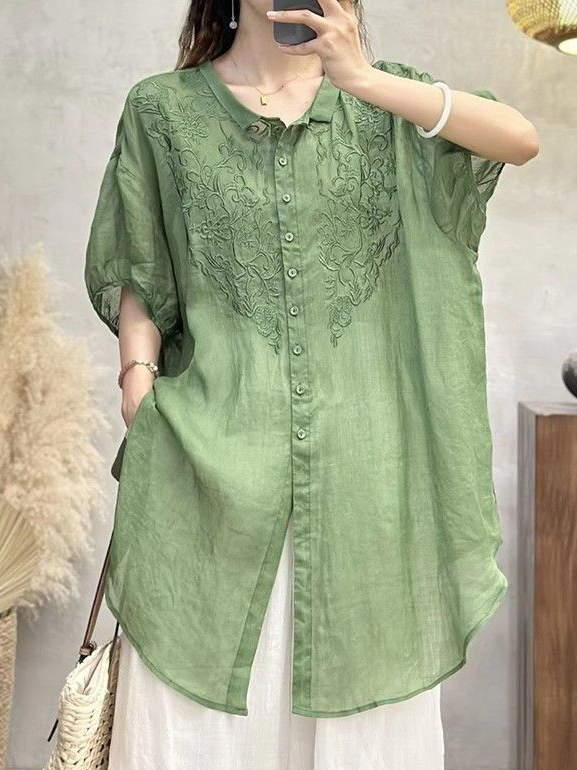 Women Casual Plain Summer No Elasticity Loose Short Sleeve Regular A-Line Regular Shirts