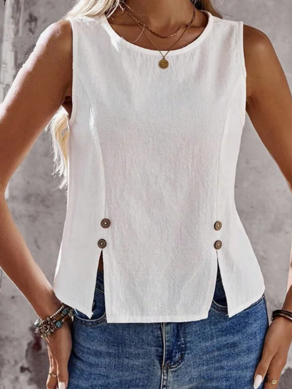Women Casual Plain Summer No Elasticity Daily Cotton And Linen Regular A-Line Regular Tank Tops