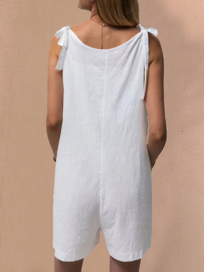 Pockets Sleeveless Casual Linen Romper