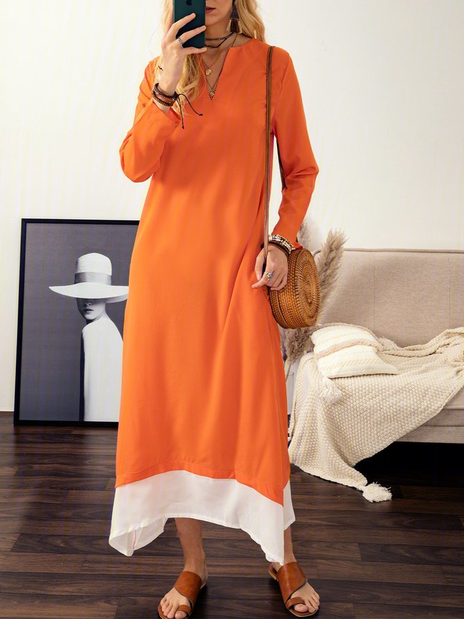 A-line Women Elegant Long Sleeve Paneled Solid Dress