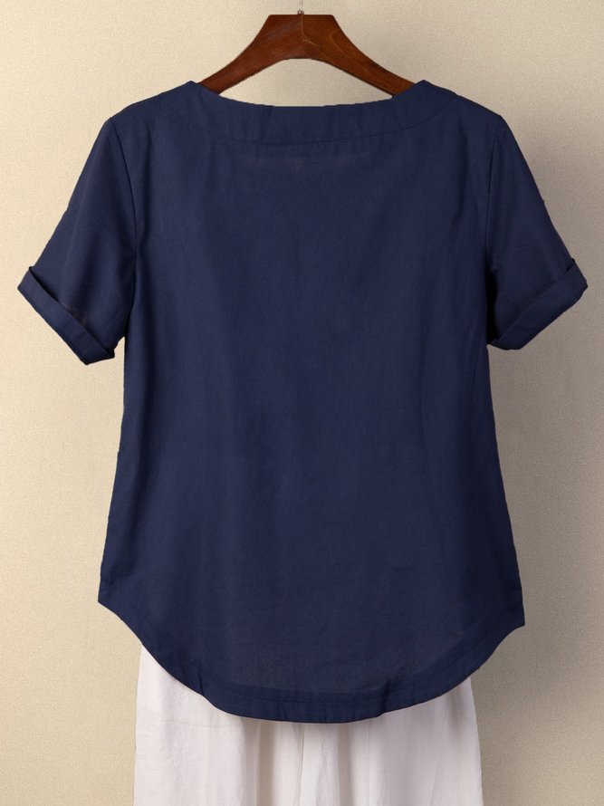 Blue Floral-Print Casual Cotton Shirt