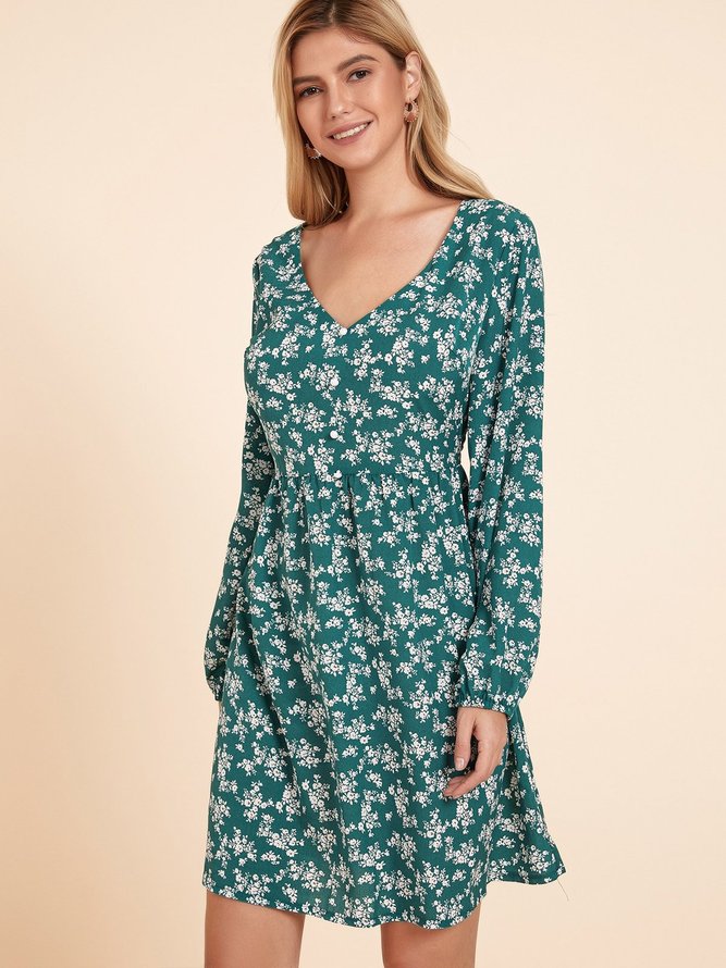 Green Floral Holiday Weaving Dress