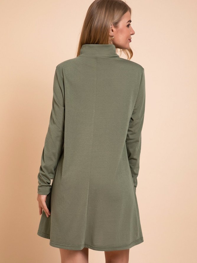 Green Long Sleeve Turtleneck Cotton-Blend Knitting Dress