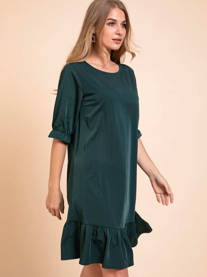 Green Flounce Half Sleeve Weaving Dress