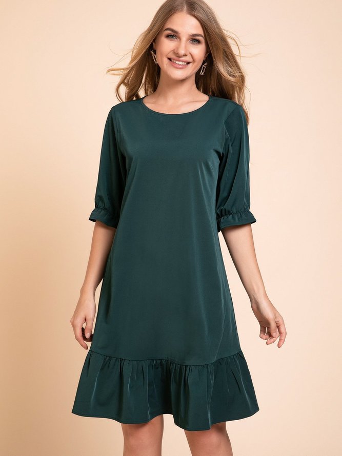 Green Flounce Half Sleeve Weaving Dress
