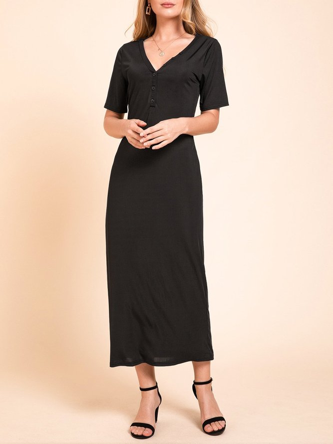 Black Knitted Vintage V Neck Knitting Dress