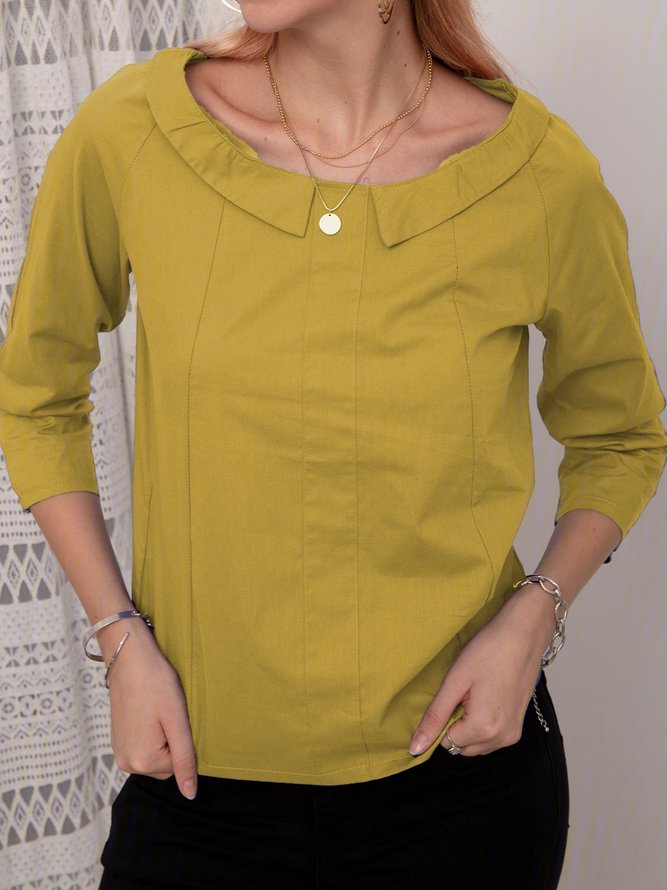 Women Casual Long Sleeve Cotton Solid Top