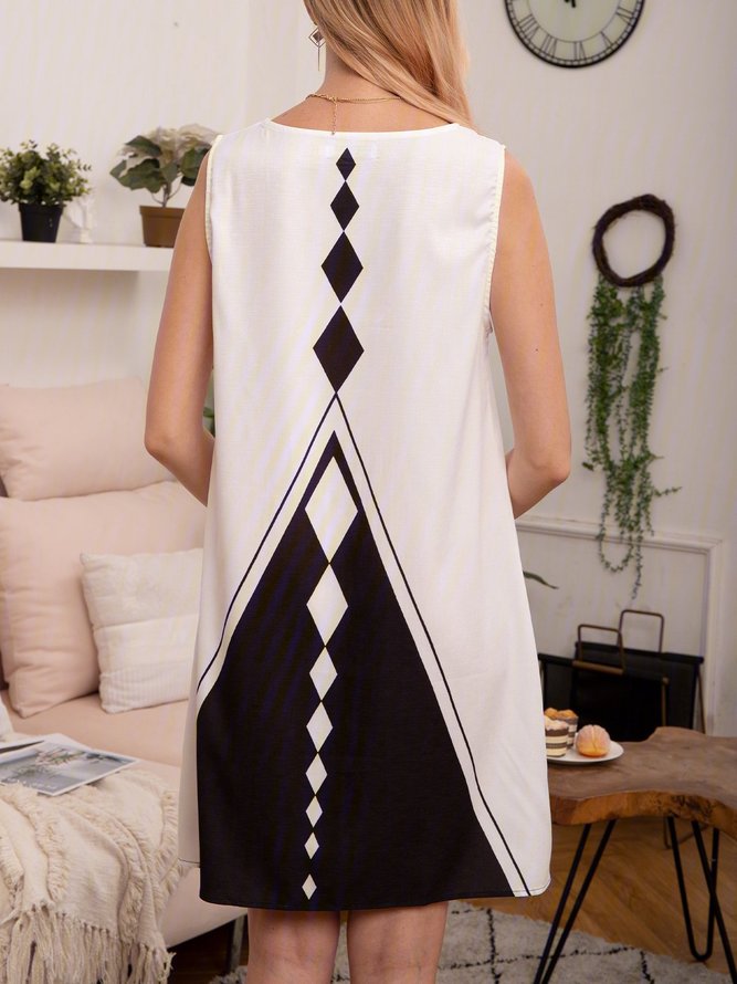 White-Black A-Line Cotton-Blend Crew Neck Holiday Weaving Dress