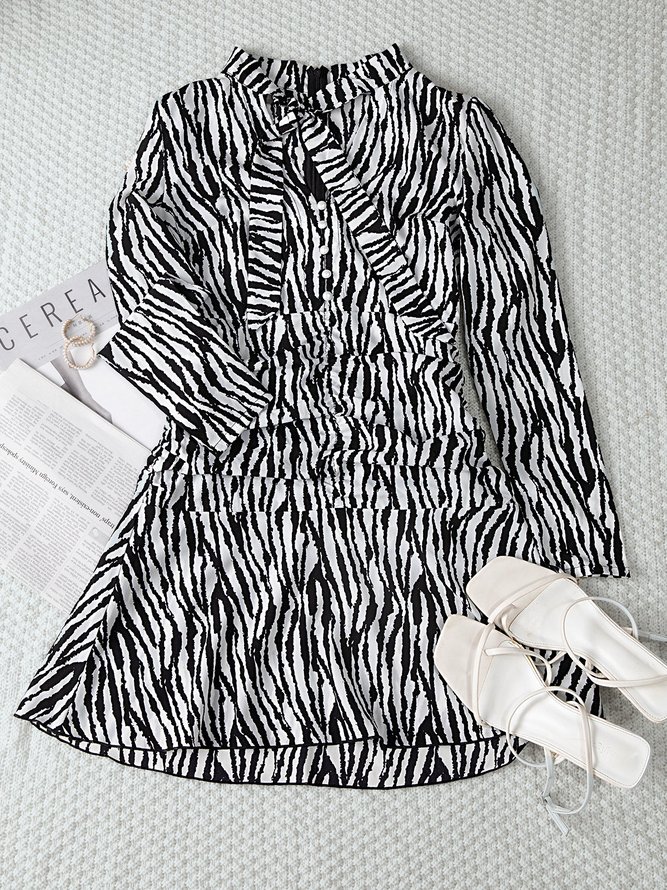 White-Black Long Sleeve Tc Vintage Weaving Dress