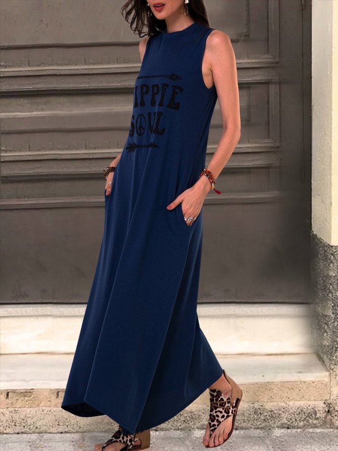 Sleeveless Letters Printed Casual Weaving Dress
