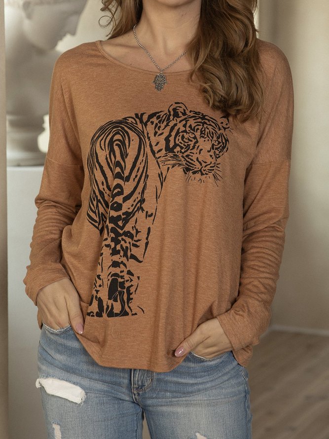 Casual Animal Tiger Pattern Long Sleeve Top