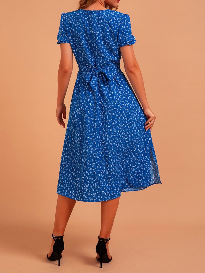 Blue Tc V Neck Vintage Weaving Dress