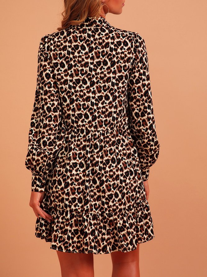 Leopard A-Line Casual V Neck Leopard Women Dress