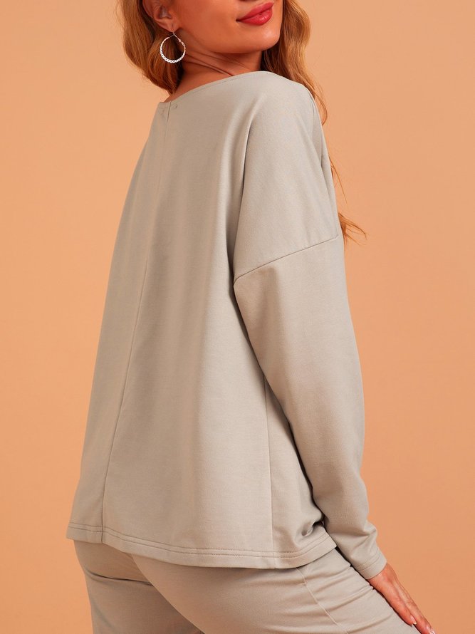Gray Long Sleeve Cotton Solid Sweatshirts