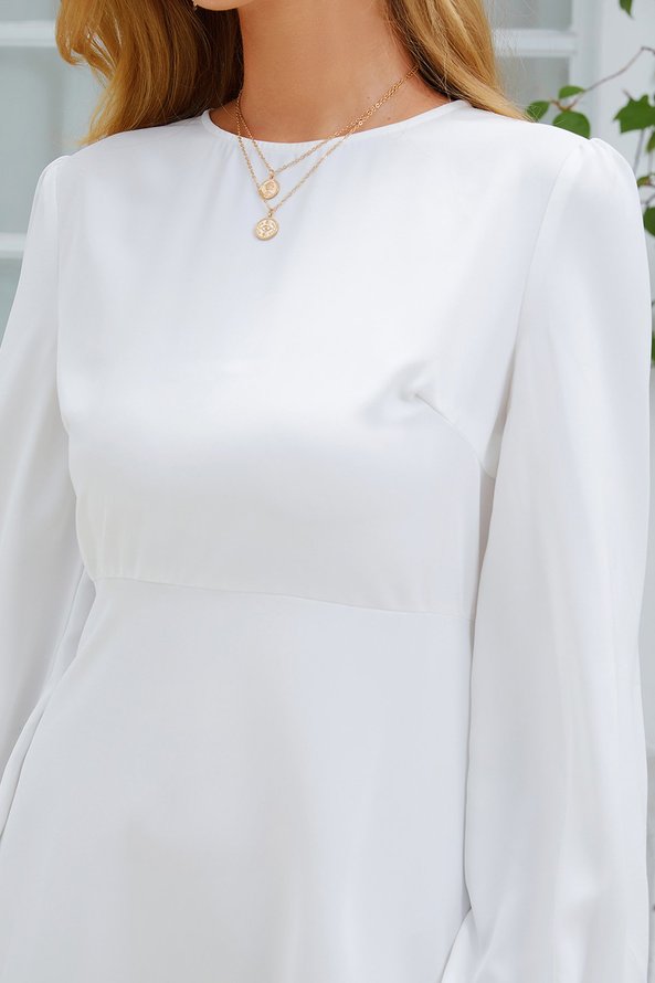 White Sweet Chiffon Long Sleeve Weaving Dress