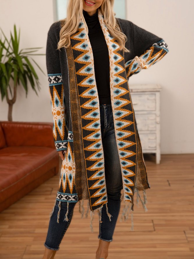 Black Halter Tribal Knitted Casual Sweater