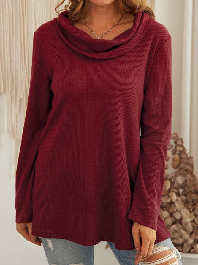 Red Cowl Neck Casual Shift Cotton Shirts & Tops | roselinlin