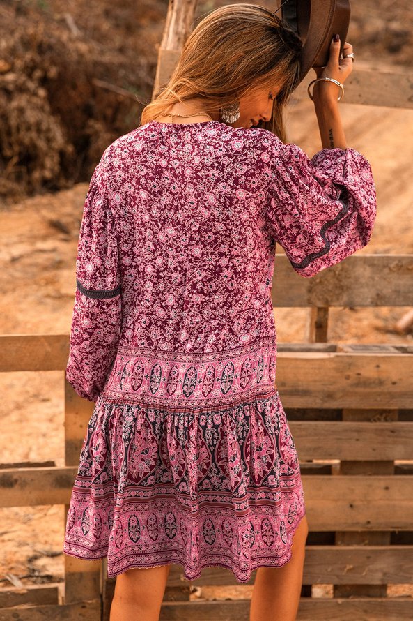 Red Long Sleeve Tribal Tc Women Dress