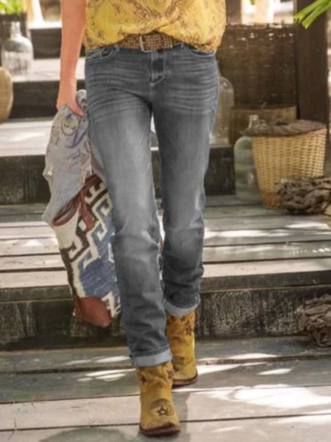 Blue Denim Casual Plain Jeans Trousers